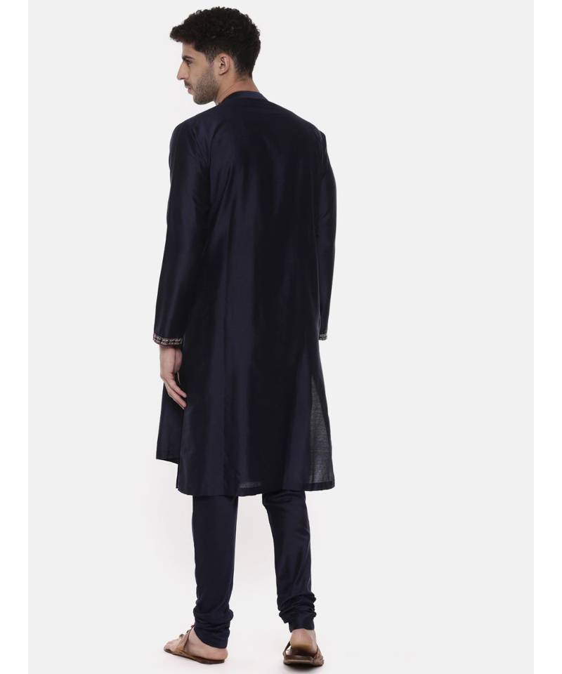 Blue Embroiderd Linen Silk Kurta