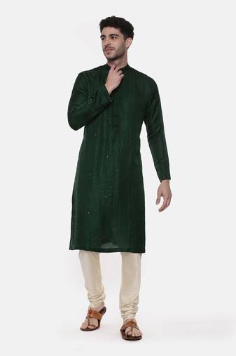 Green Silk Slub Mukaish Kurta
