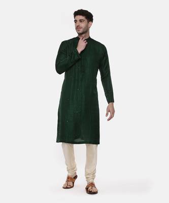 Green Silk Slub Mukaish Kurta 1