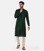 Green Silk Slub Mukaish Kurta