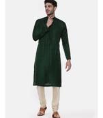 Green Silk Slub Mukaish Kurta
