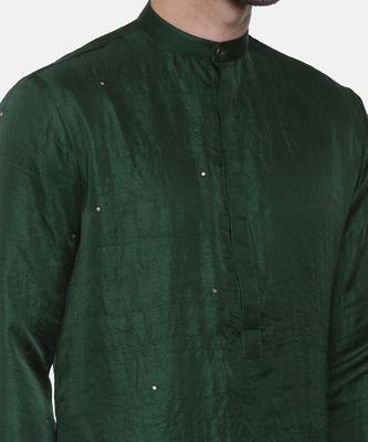 Green Silk Slub Mukaish Kurta 2