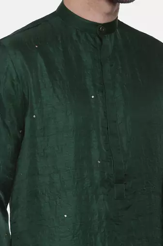Green Silk Slub Mukaish Kurta