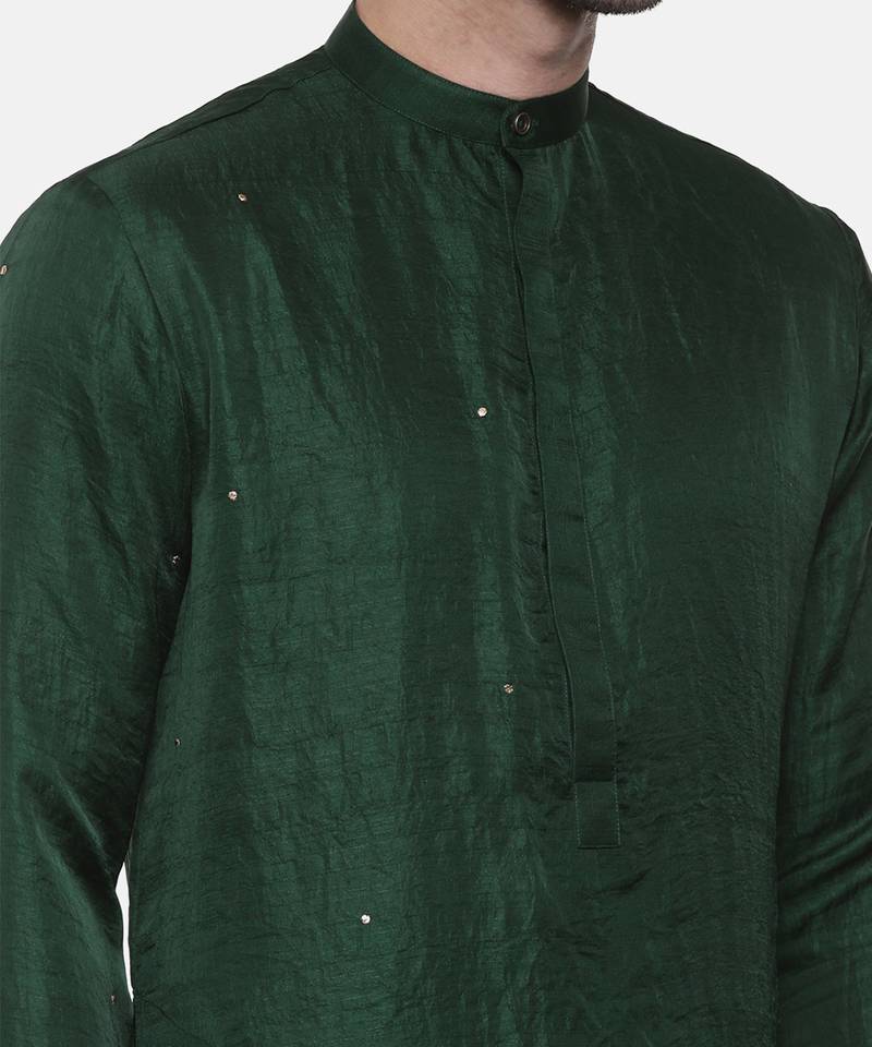 Green Silk Slub Mukaish Kurta