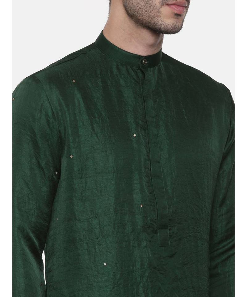 Green Silk Slub Mukaish Kurta