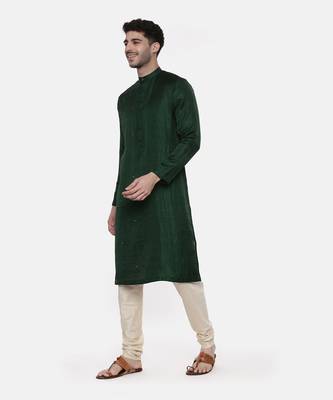 Green Silk Slub Mukaish Kurta 3