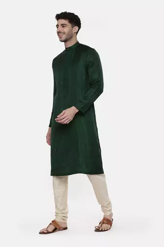 Green Silk Slub Mukaish Kurta