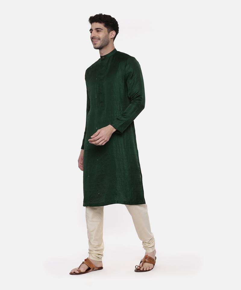 Green Silk Slub Mukaish Kurta