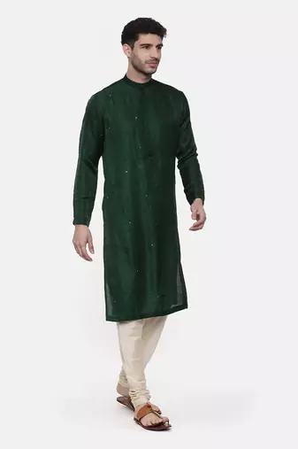 Green Silk Slub Mukaish Kurta
