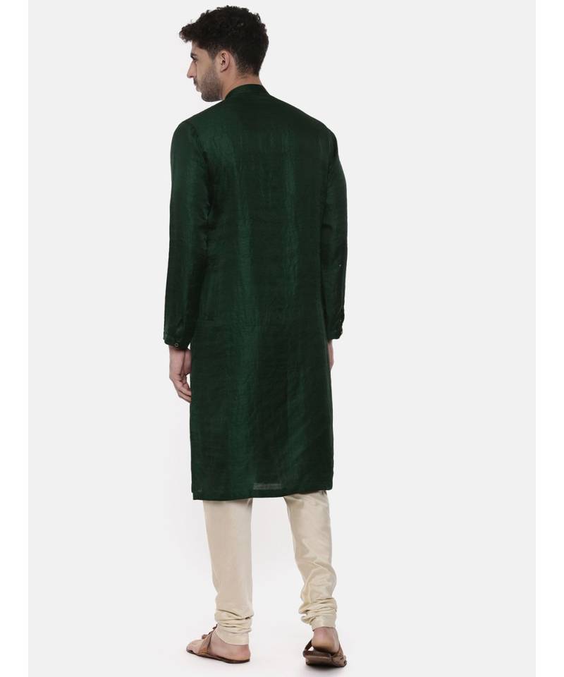 Green Silk Slub Mukaish Kurta