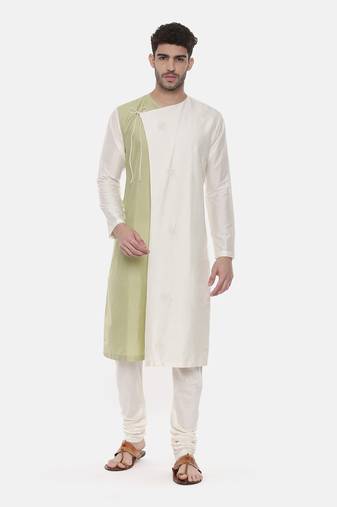 Green Ivory Wrap Around Silk Kurta