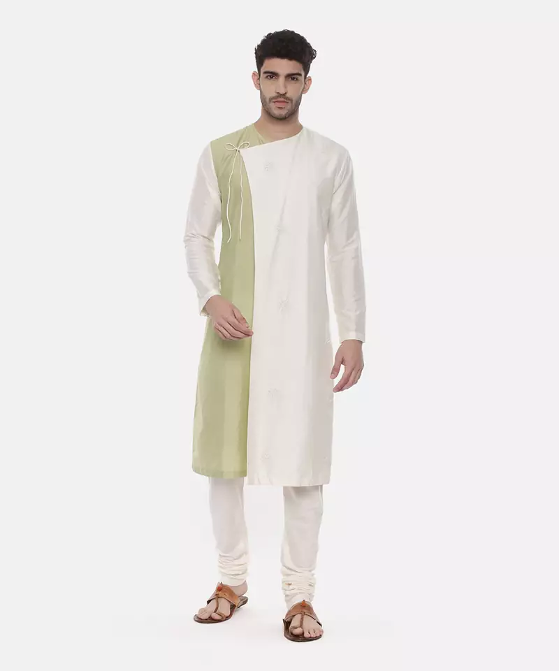 Green Ivory Wrap Around Silk Kurta