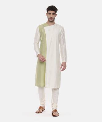 Green Ivory Wrap Around Silk Kurta 1