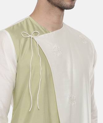 Green Ivory Wrap Around Silk Kurta 2