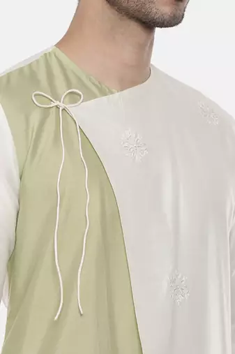 Green Ivory Wrap Around Silk Kurta