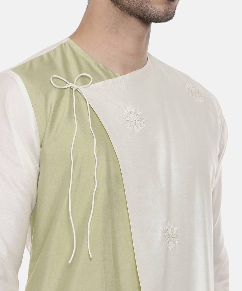 Green Ivory Wrap Around Silk Kurta