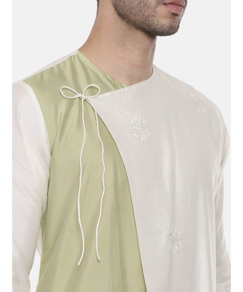 Green Ivory Wrap Around Silk Kurta