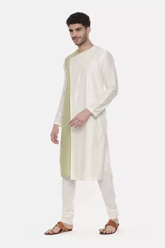 Green Ivory Wrap Around Silk Kurta