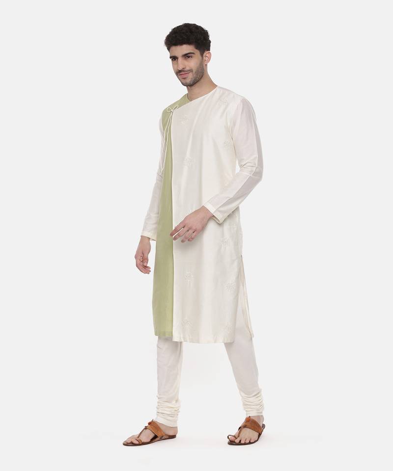 Green Ivory Wrap Around Silk Kurta