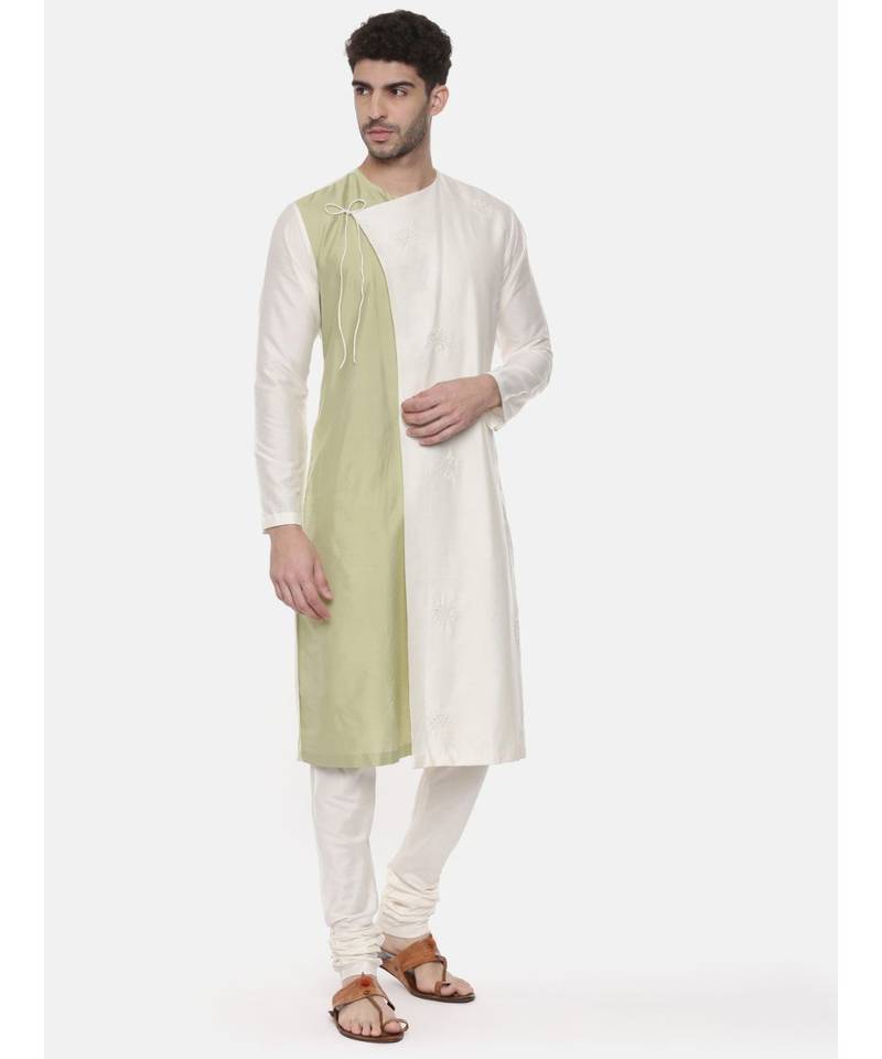 Green Ivory Wrap Around Silk Kurta