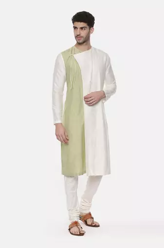 Green Ivory Wrap Around Silk Kurta