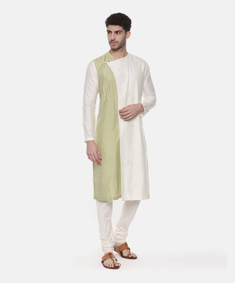Green Ivory Wrap Around Silk Kurta