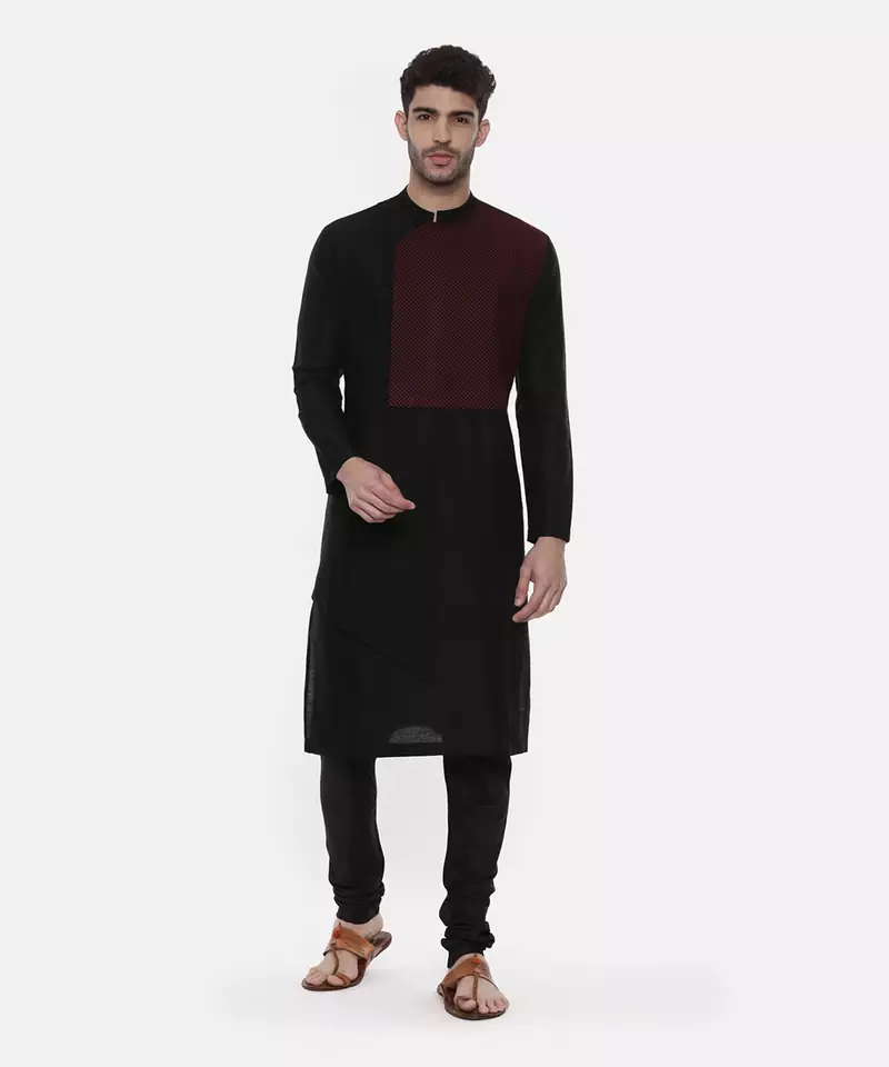 Black Silk Cut Away Kurta