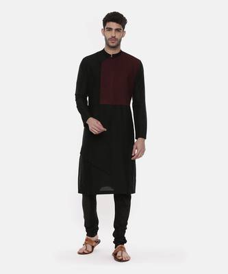 Black Silk Cut Away Kurta 1