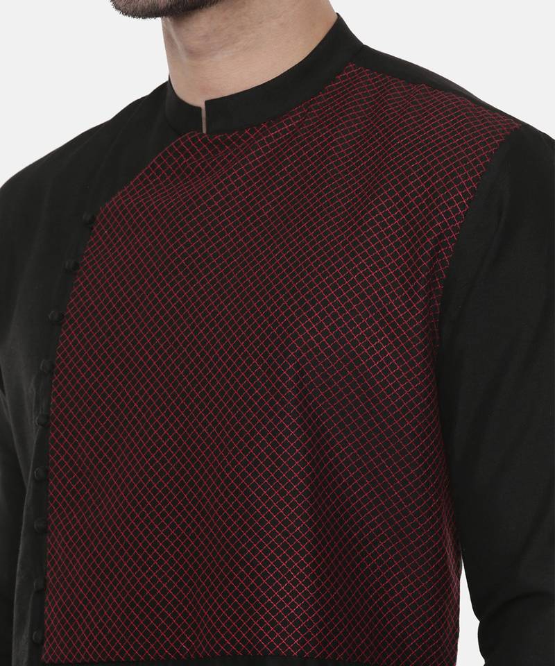 Black Silk Cut Away Kurta