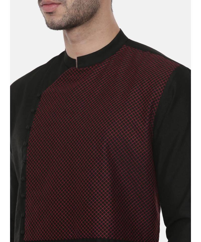 Black Silk Cut Away Kurta