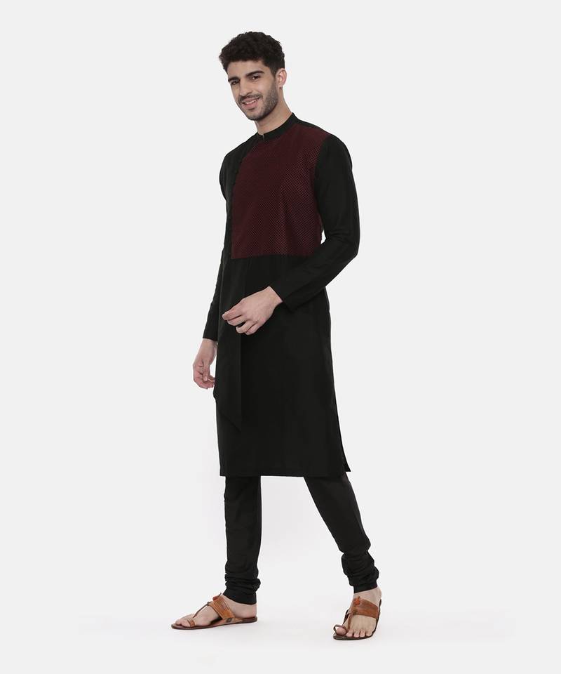 Black Silk Cut Away Kurta