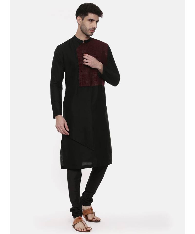 Black Silk Cut Away Kurta