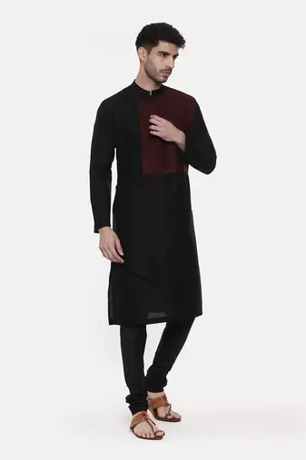 Black Silk Cut Away Kurta