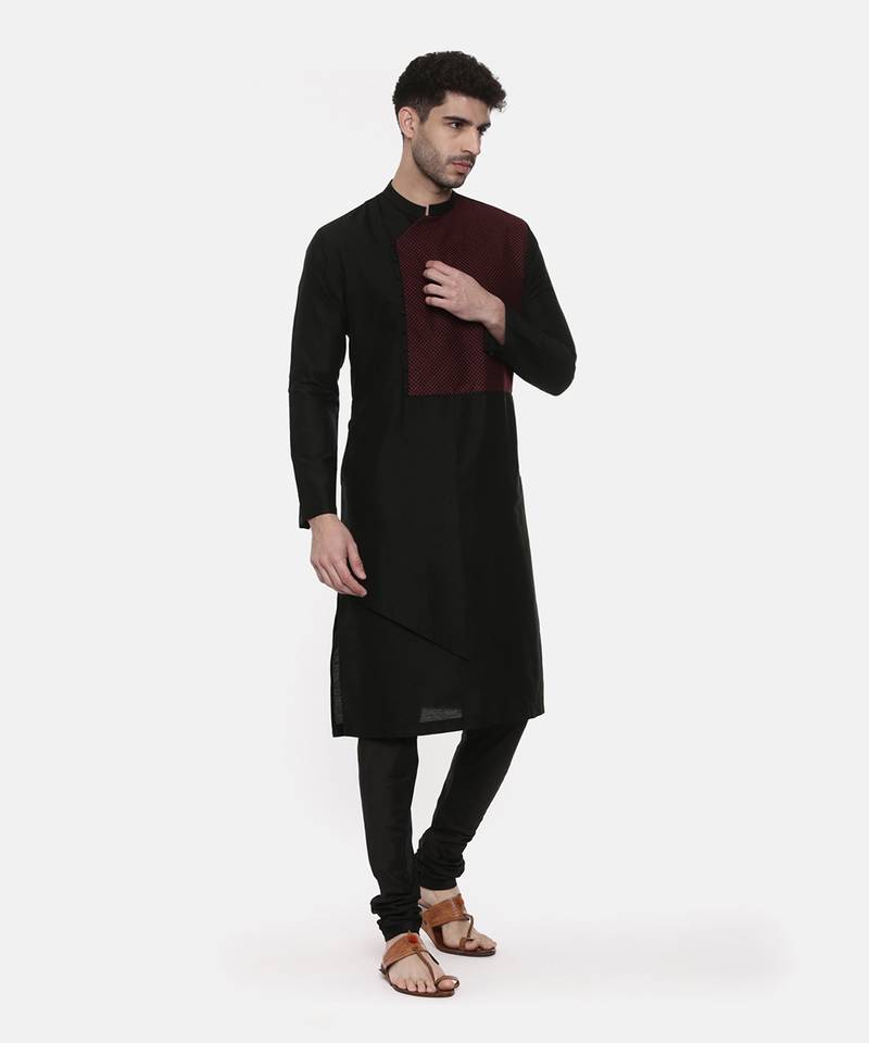 Black Silk Cut Away Kurta