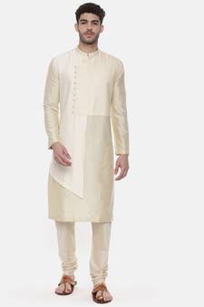Beige Ivory Silk Cut Away Kurta