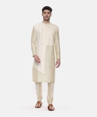 Beige Ivory Silk Cut Away Kurta 1