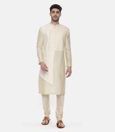 Beige Ivory Silk Cut Away Kurta