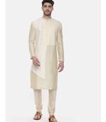 Beige Ivory Silk Cut Away Kurta