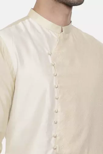 Beige Ivory Silk Cut Away Kurta