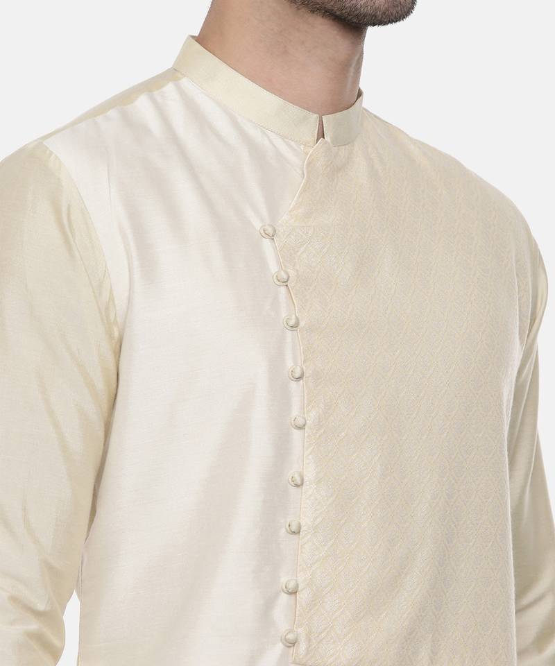 Beige Ivory Silk Cut Away Kurta
