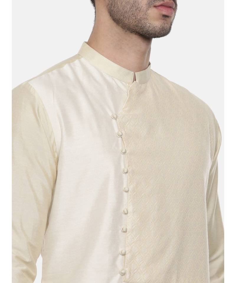 Beige Ivory Silk Cut Away Kurta