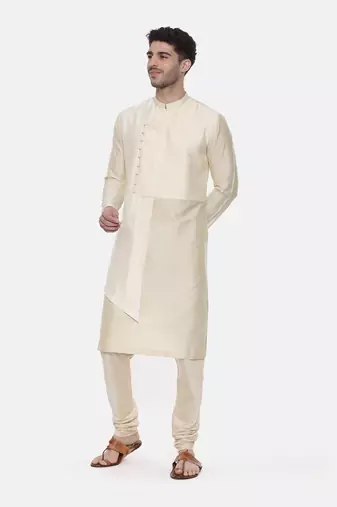 Beige Ivory Silk Cut Away Kurta