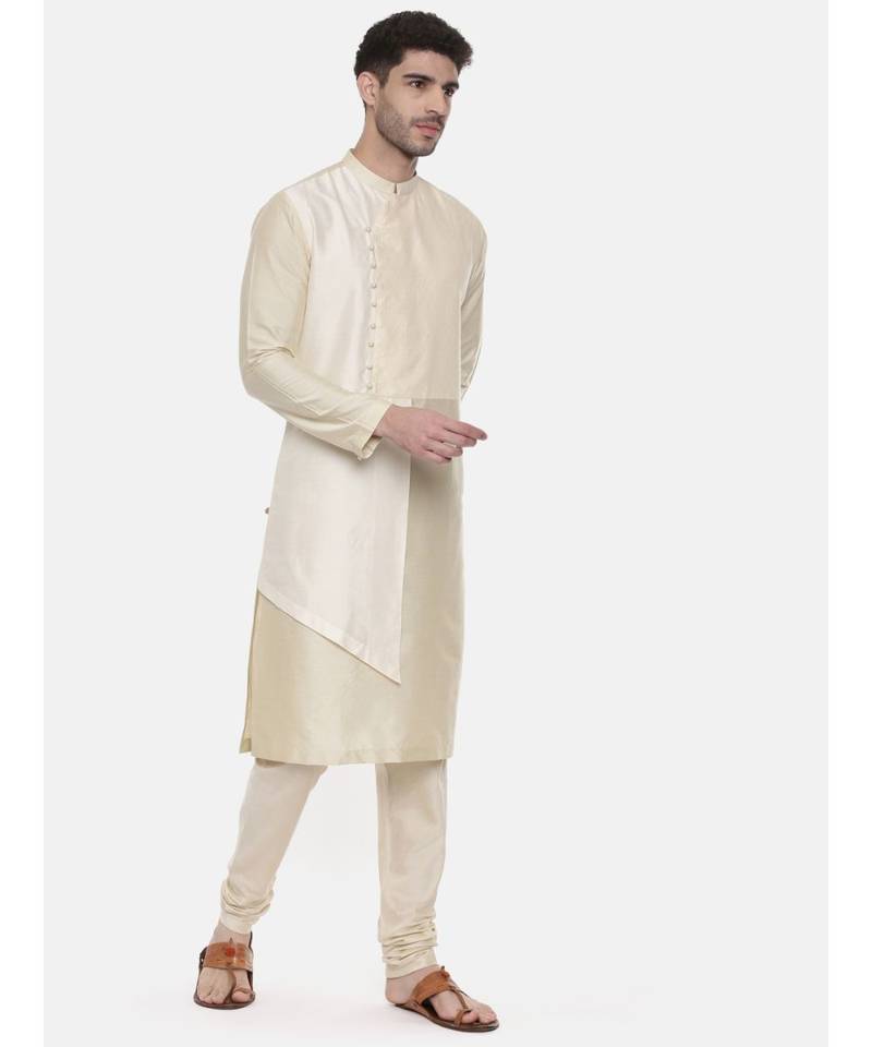 Beige Ivory Silk Cut Away Kurta