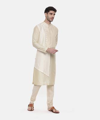 Beige Ivory Silk Cut Away Kurta 4