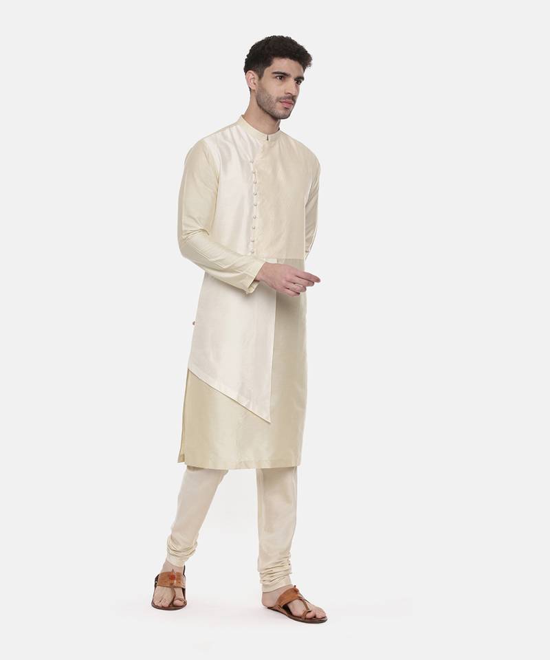 Beige Ivory Silk Cut Away Kurta