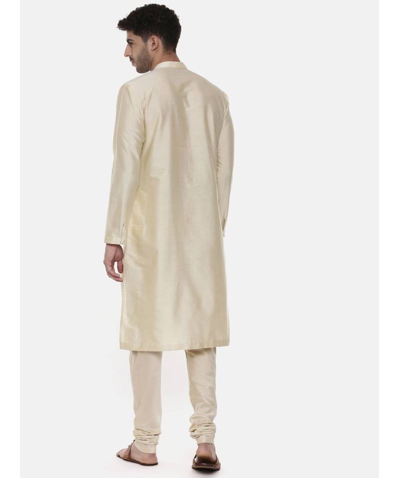 Beige Ivory Silk Cut Away Kurta