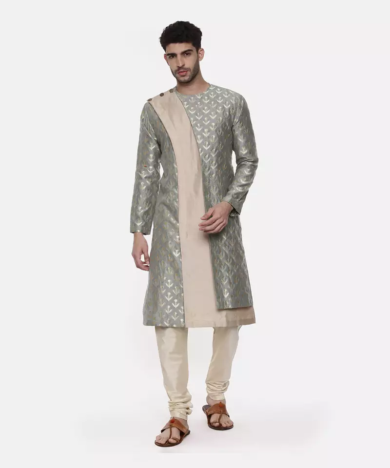 Banares Silk Brocade Green Kurta