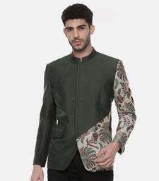 Classic Cotton Green Printed Bandhgala