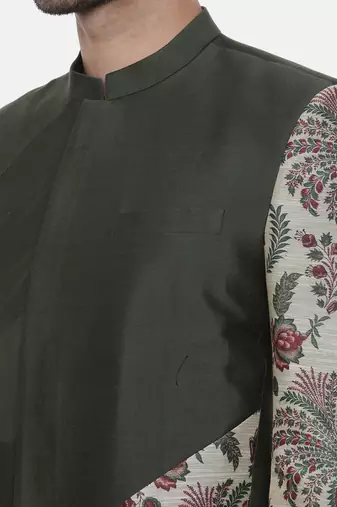 Classic Cotton Green Printed Bandhgala