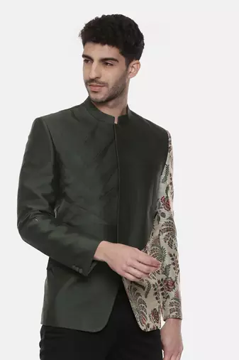 Classic Cotton Green Printed Bandhgala